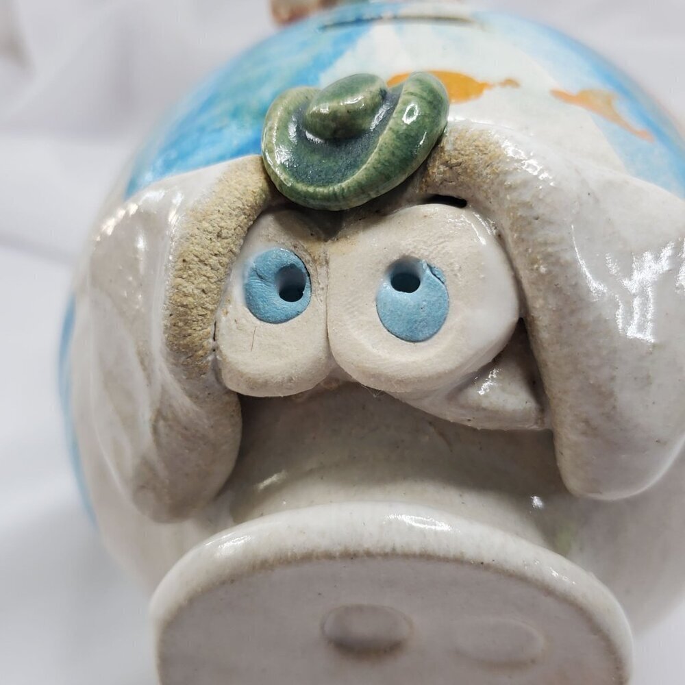 Vtg Piggy Bank Studio Art Pottery Ceramic Glazed Pig, Cowboy Hat & Large Snout - Picture 2 of 16